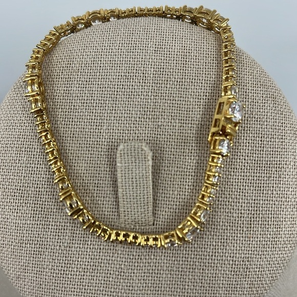 18K Gold Over 925 Silver CZ Tennis Bracelet - 7.25" - Picture 5 of 13